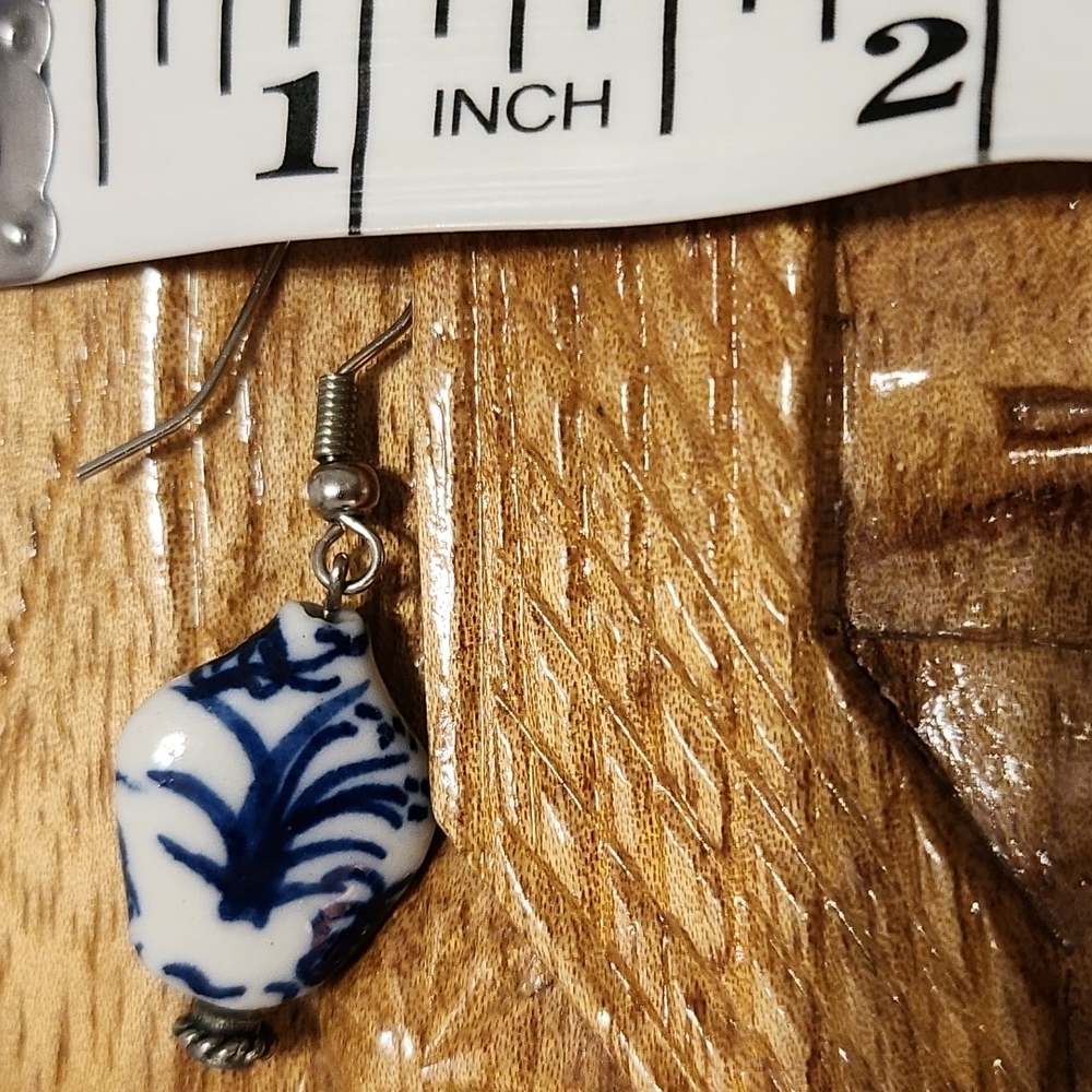 White & Blue Ceramic Earrings - Picture 6 of 6
